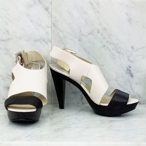 Michael Kors 'Carla' Leather Sandal, (B&W)